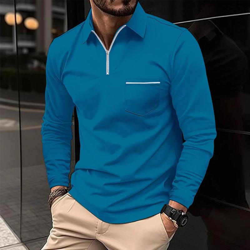 Ben | Solid Zipper Long Sleeve Polo Shirt