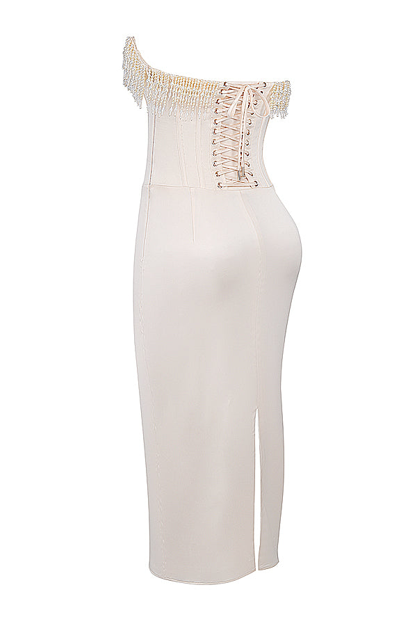 Arabella | Vintage cream embellished strapless dress