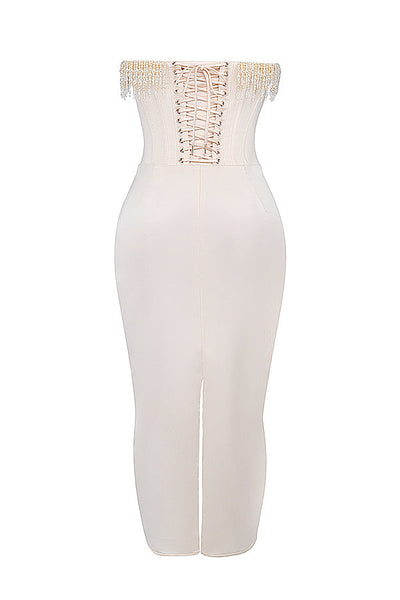 Arabella | Vintage cream embellished strapless dress