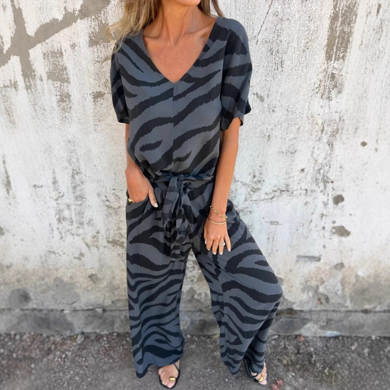 Maria | V-neck zebra print 2-piece set