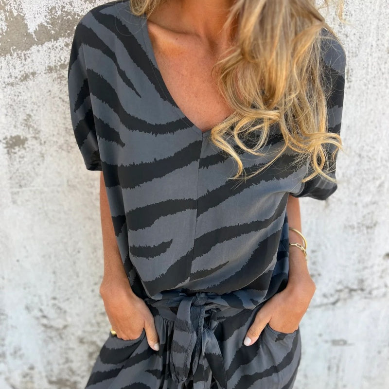 Maria | V-neck zebra print 2-piece set